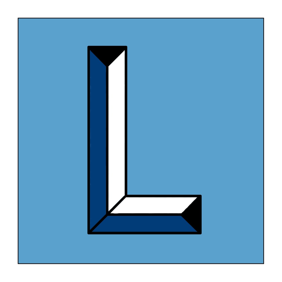 Just a logo of an uppercase L. It has a nice blue background and is dark blue and white framed by black. It has a pseudo 3D look.